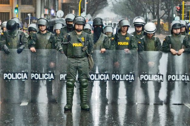 Police at a protest rally in Bogota