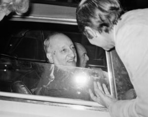 Author and Nobel Prize laureate Miguel Ángel Asturias in a car in Paris in 1967.