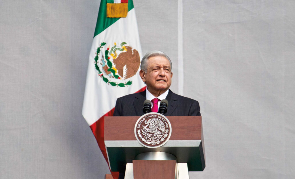 MEXICO CITY, MEXICO - MARCH 18: The president of Mexico, Andres Manuel Lopez Obrador led a protest rally during the commemoration of the 85th anniversary of the oil expropriation, thousands of people gathered in the main square in Mexico in Mexico City, on March 18, 2023.