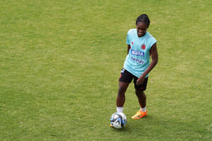 BOGOTA, COLOMBIA - JULY 6: Linda Caicedo of Colombia controls the ball during a training session ahead of FIFA Women's World Cup 2023 at FCF training camp on July 6, 2023 in Bogota, Colombia. (Photo by Andres Rot/Getty Images)