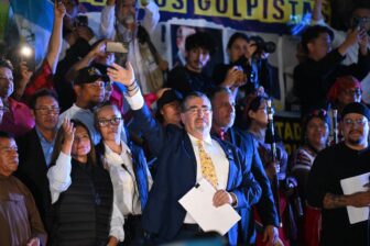 Guatemalan President-elect Bernardo Arévalo speaks to supporters.