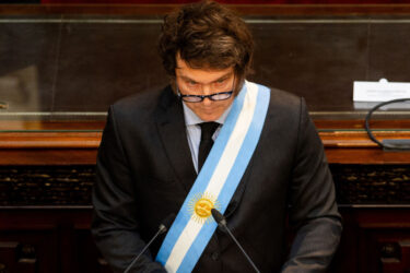 Argentine President Javier Milei speaks to lawmakers during the opening session of Congress on March 1.