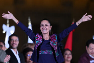 Mexico's President-elect Claudia Sheinbaum celebrates her victory at the Zócalo in Mexico City on June 3.