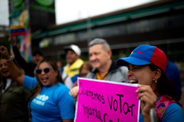 Venezuelan citizens protest the disqualification of María Corina Machado at a demonstration in Bogotá in February. Venezuela’s Election Faces Seemingly Insurmountable Obstacles.