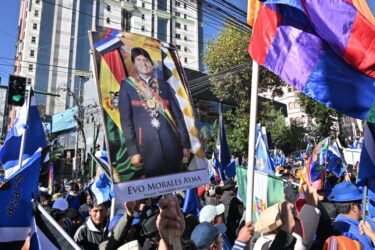 Evo Morales supporters gather outside the Supreme Electoral Tribunal in La Paz in July.