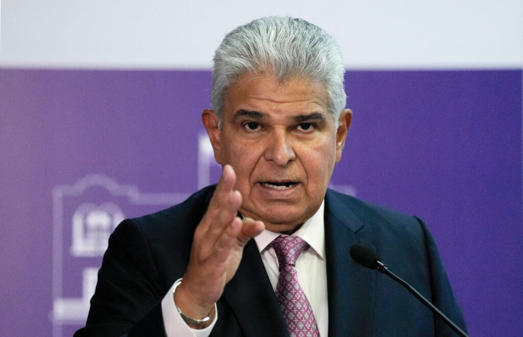 President José Raúl Mulino speaks at a press conference in Panama City in August.