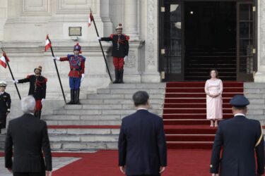 LIMA, PERU - NOVEMBER 14: Peru's President Dina Boluarte welcomes President Xi Jinping of China for a state visit in Lima in November.