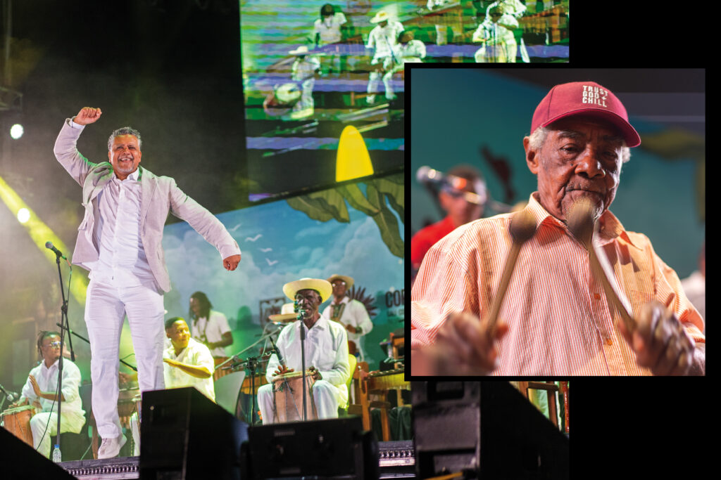 The 2024 Petronio Álvarez Festival opened with an ensemble of aging marimba and percussion maestros from Colombia’s Pacific coast playing alongside young relatives, a sort of Colombian version of Cuba’s Buena Vista Social Club. Hugo Candelario, left, played the festival’s first year, 1997, with his band Grupo Bahía.
The night’s oldest marimba maestro, 87-year-old Genaro Torres, above, rehearses before taking the stage. Candelario said the lack of music schools and other resources on Colombia’s Pacific coast creates the “danger that ancestral magic and wisdom will go to the grave” with older marimba players like Torres.