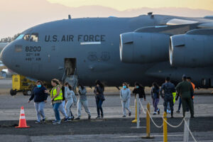 Guatemalan migrants deported on a U.S. Air Force plane arrive in Guatemala City on Jan 30.