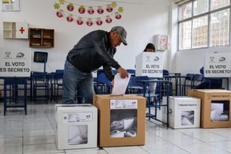 A voter casts his ballot at a polling station on February 9, 2025 in Quito, Ecuador in the first round of the presidential election. Daniel Noboa and Luisa González will compete in a second round on April 13.