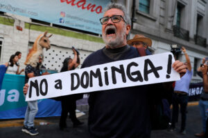 Crowds celebrate in Santiago after another government rejection of the Dominga mining project in 2023.