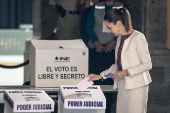 President Claudia Sheinbaum casts a ballot at a polling station during the judicial elections in Mexico City.