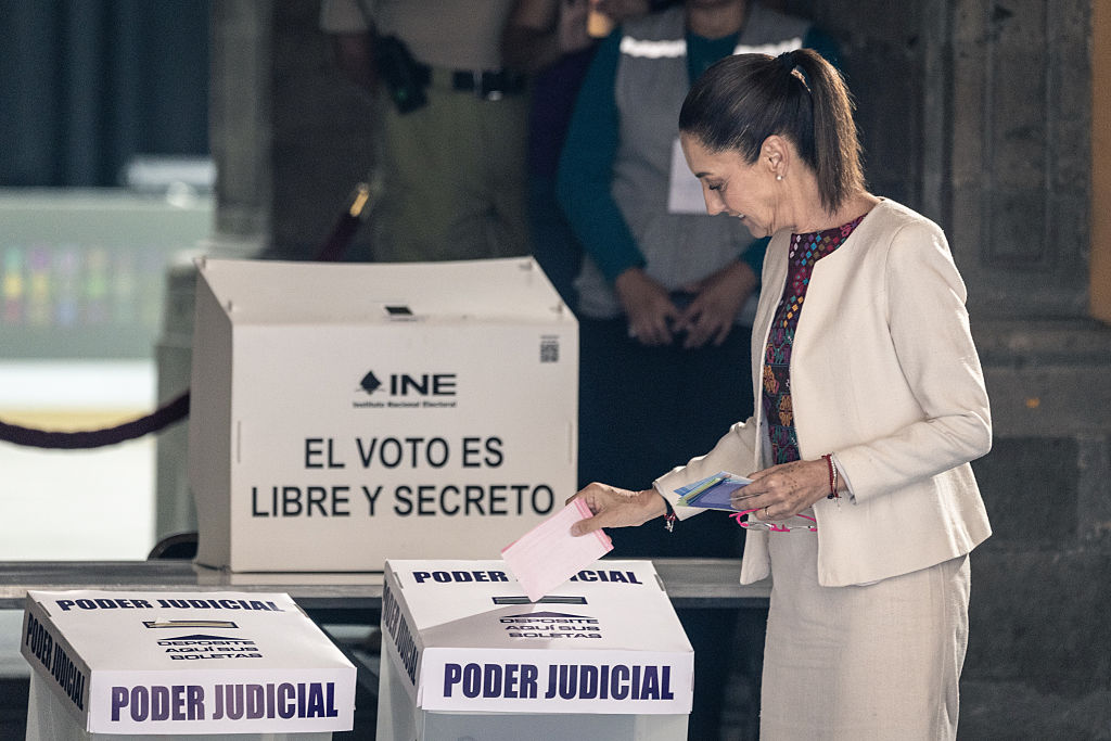 President Claudia Sheinbaum casts a ballot at a polling station during the judicial elections in Mexico City.