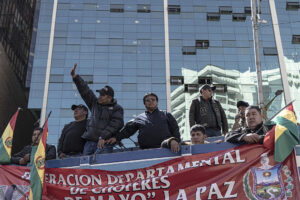 Demonstrators during a drivers' union protest against fuel shortages in La Paz in June.June 4, 2025. Bolivia Enters a Contentious New Political Landscape: The end of MAS hegemony signals the beginning of a new chapter of divided power and greater instability.