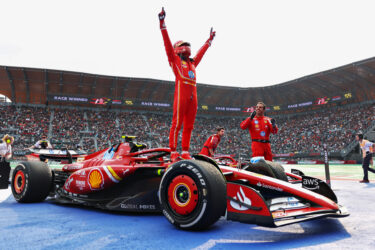 MEXICO CITY, MEXICO - OCTOBER 27: Race winner Carlos Sainz of Spain and Ferrari celebrates in parc ferme during the F1 Grand Prix of Mexico at Autodromo Hermanos Rodriguez on October 27, 2024 in Mexico City, Mexico. (Photo by Bryn Lennon - Formula 1/Formula 1 via Getty Images)