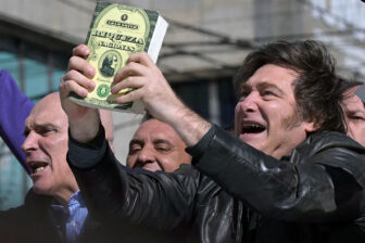 Argentine President Javier Milei, left, during a campaign event in Buenos Aires on Aug. 27.