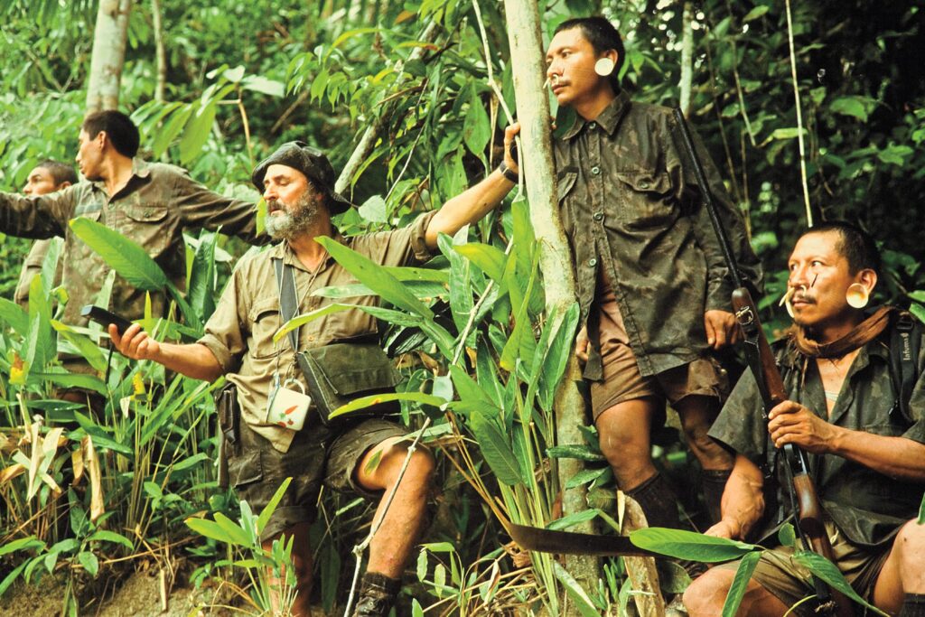 Sydney Possuelo and members of the Matís tribe orient a 2002 Brazilian government expedition into the Javari.