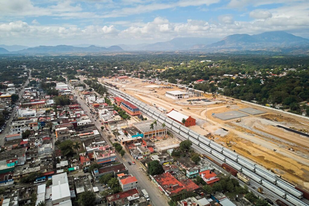 Trains idle at what is set to become the country’s largest railway complex in Matías Romero, Oaxaca, a city of under 40,000 people, according to Mexico’s 2020 census. When construction is completed, by the end of 2025, the complex will comprise a range of facilities, including dispatch and education centers that will train personnel from across the region.