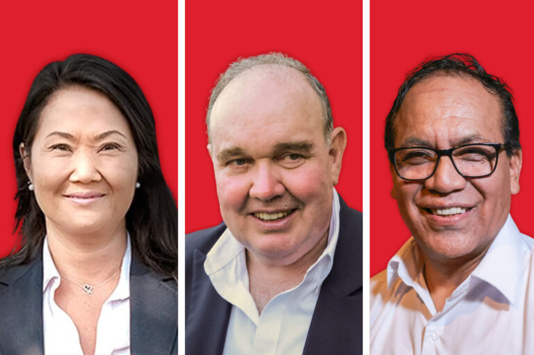 Peruvian presidential candidates Keiko Fujimori, Rafael López Aliaga, and Roberto Sánchez