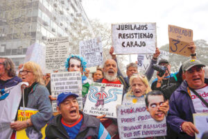 Retirees in Buenos Aires protest pension changes by the government of President Javier Milei in September.