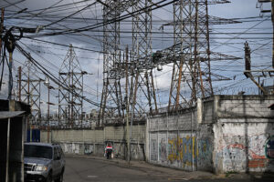 Power transmission towers and electrical lines in the Catia neighborhood of Caracas on June 16, 2026