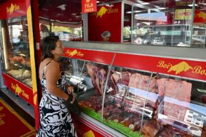 A customer shops at a butcher shop in Brasilia on September 3, 2026.